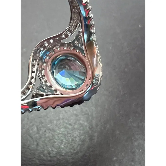 10k white gold blue topaz and white zircon double halo ring size 9 - Picture 6 of 10
